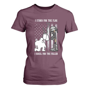 Patriotic Memorial Day T Shirt For Women We Stand For the Flag We Kneel For The Fallen US Patriots TS02 Maroon Print Your Wear