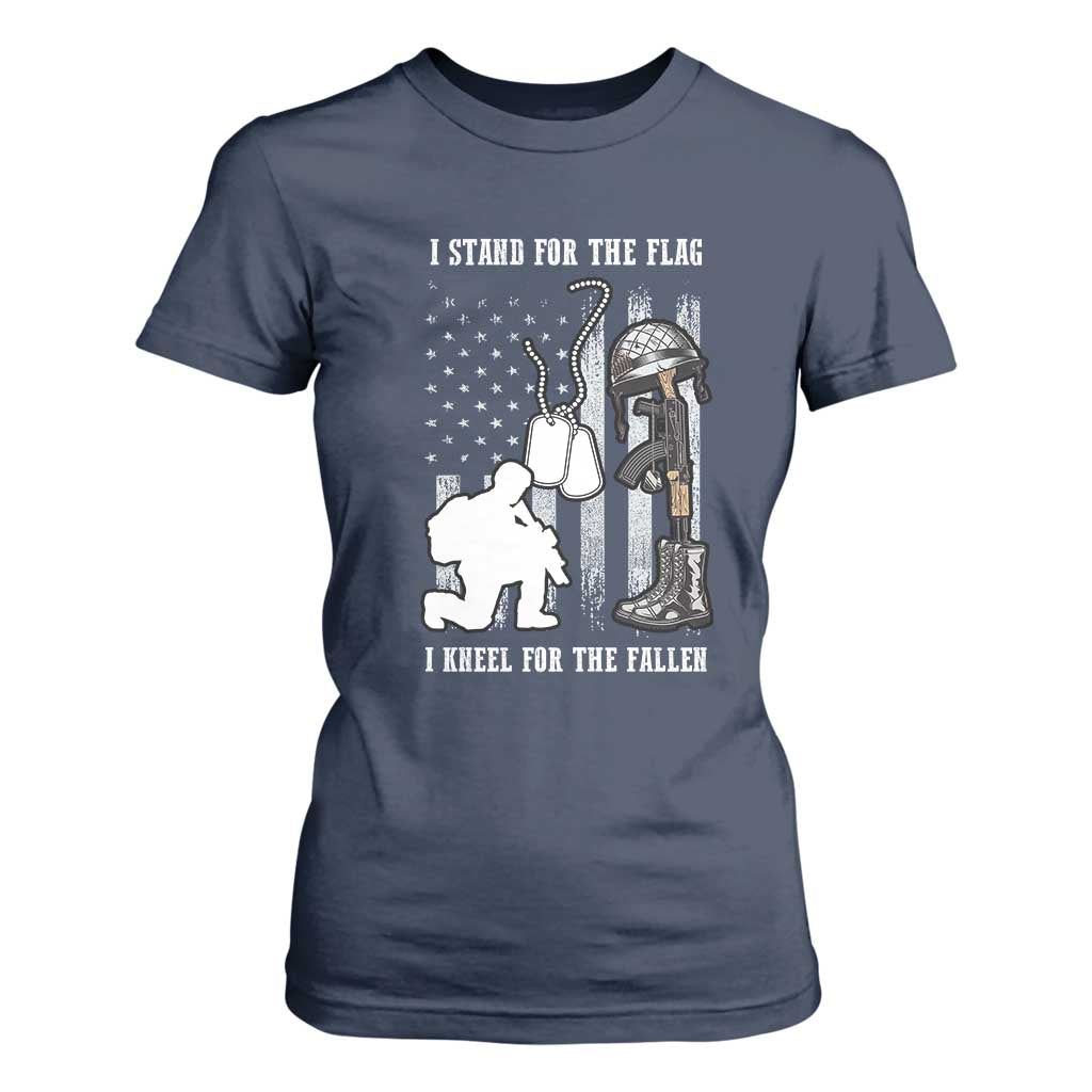Patriotic Memorial Day T Shirt For Women We Stand For the Flag We Kneel For The Fallen US Patriots TS02 Navy Print Your Wear