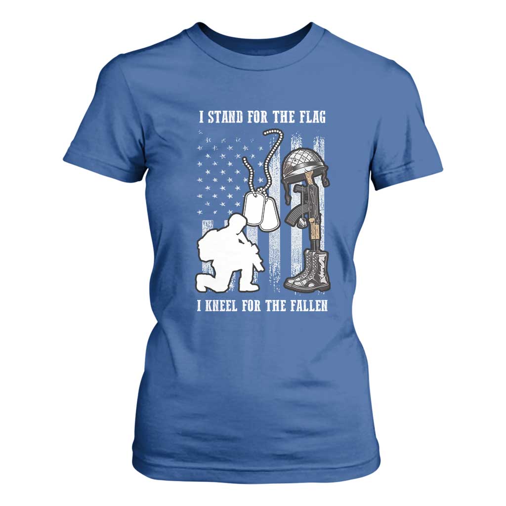 Patriotic Memorial Day T Shirt For Women We Stand For the Flag We Kneel For The Fallen US Patriots TS02 Royal Blue Print Your Wear