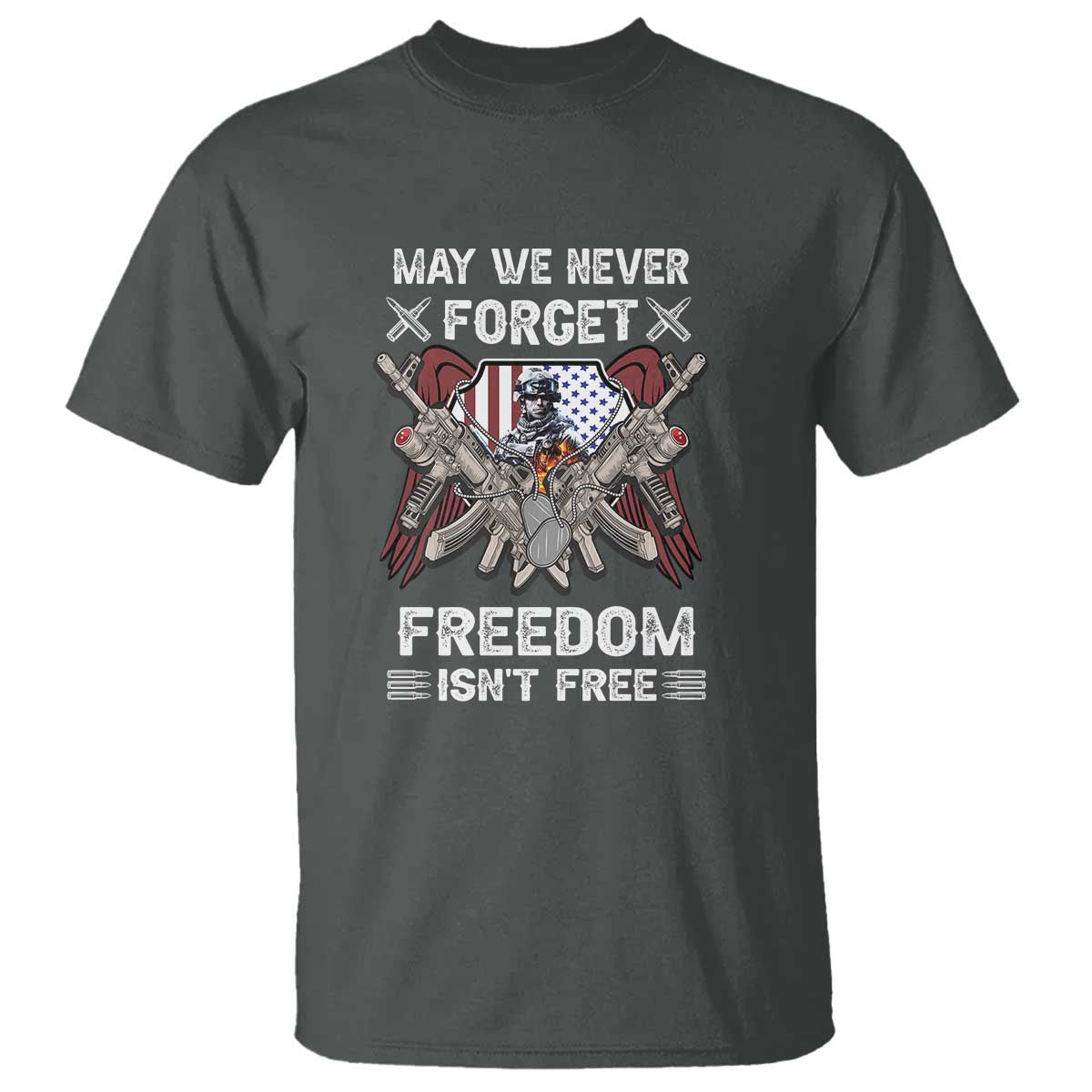 Patriotic Memorial Day T Shirt May We Never Forget Freedom Is Not Free TS02 Dark Heather Print Your Wear