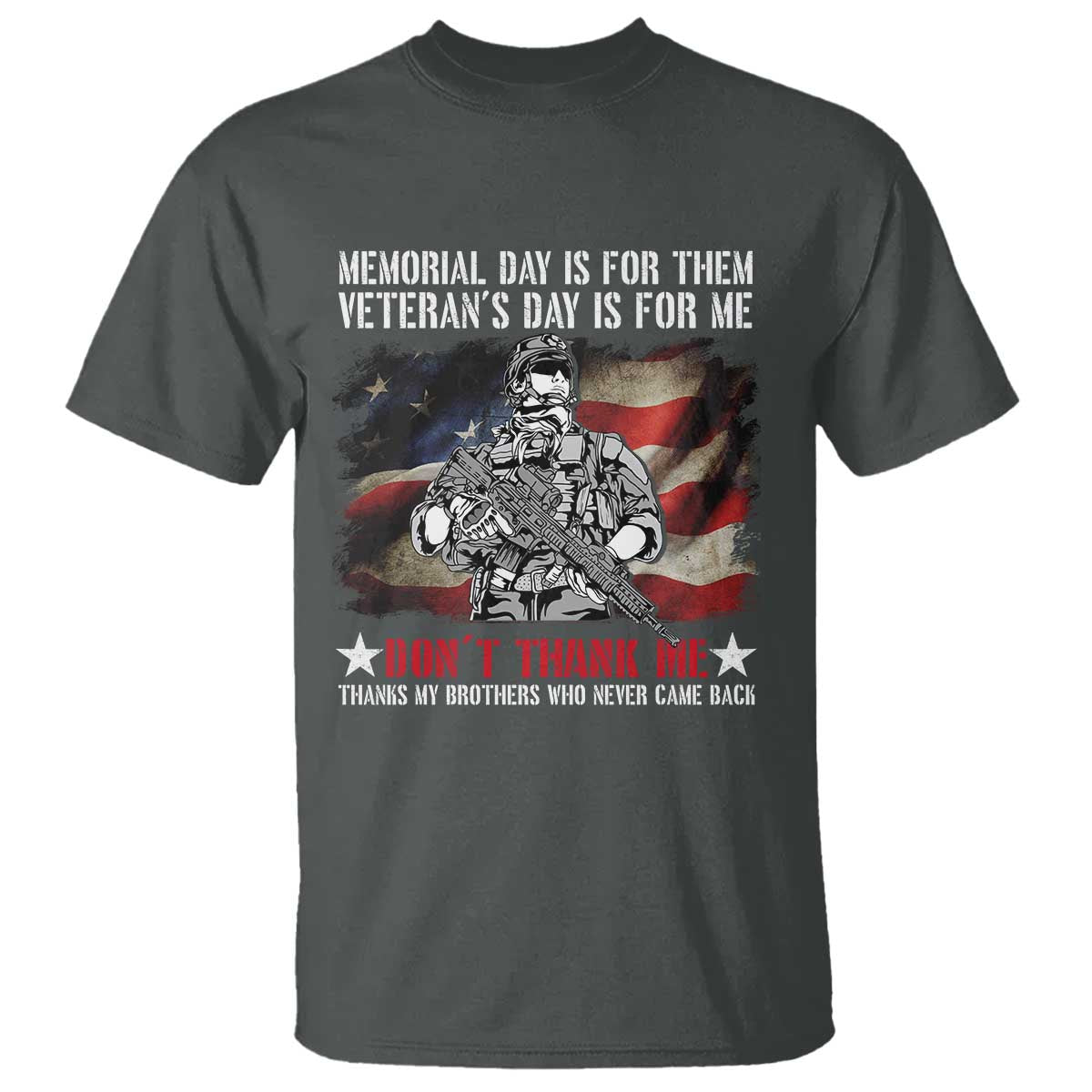 Patriotic Memorial Day T Shirt Remember Our Heroes Veterans Brothers American Flag TS02 Dark Heather Print Your Wear