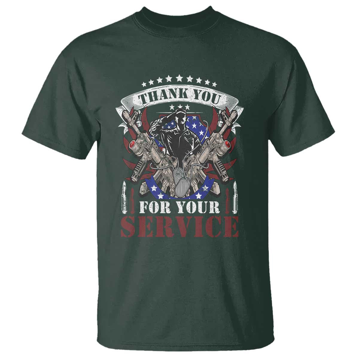 Patriotic Memorial Day T Shirt Thank You For Your Service Veterans Remembrance TS02 Dark Forest Green Print Your Wear