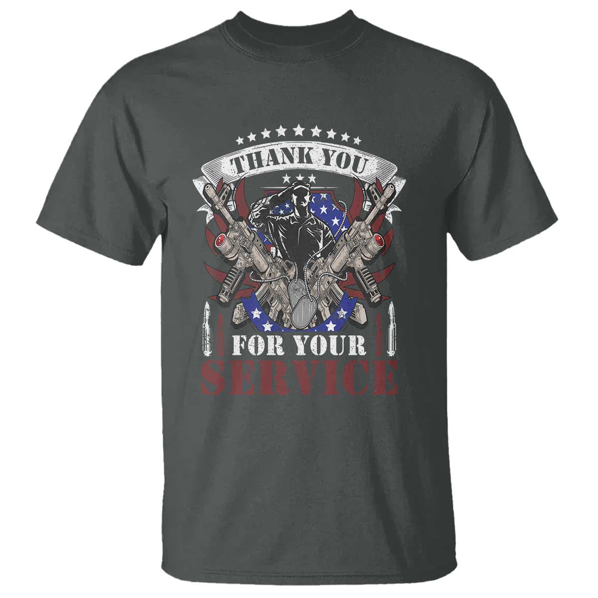 Patriotic Memorial Day T Shirt Thank You For Your Service Veterans Remembrance TS02 Dark Heather Print Your Wear