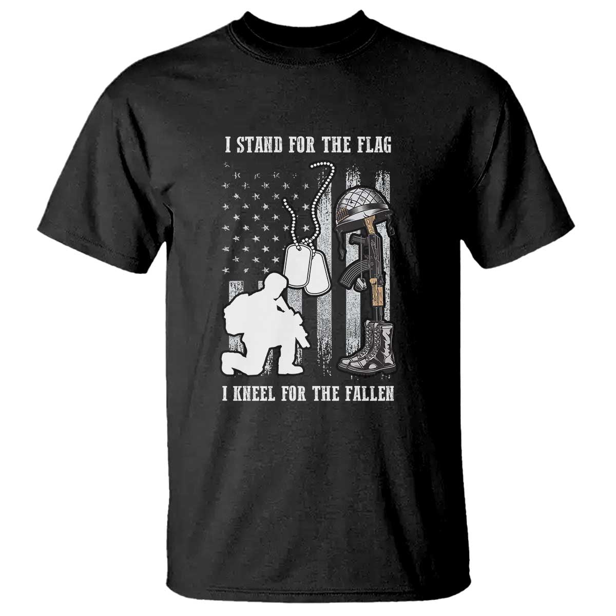 Patriotic Memorial Day T Shirt We Stand For the Flag We Kneel For The Fallen US Patriots TS02 Black Print Your Wear