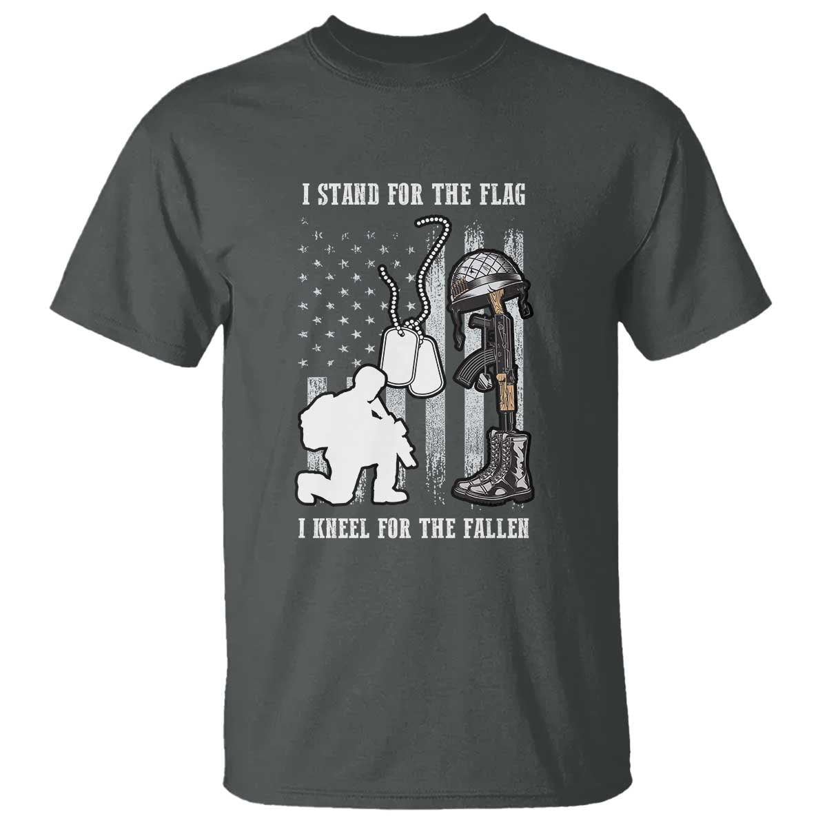 Patriotic Memorial Day T Shirt We Stand For the Flag We Kneel For The Fallen US Patriots TS02 Dark Heather Print Your Wear