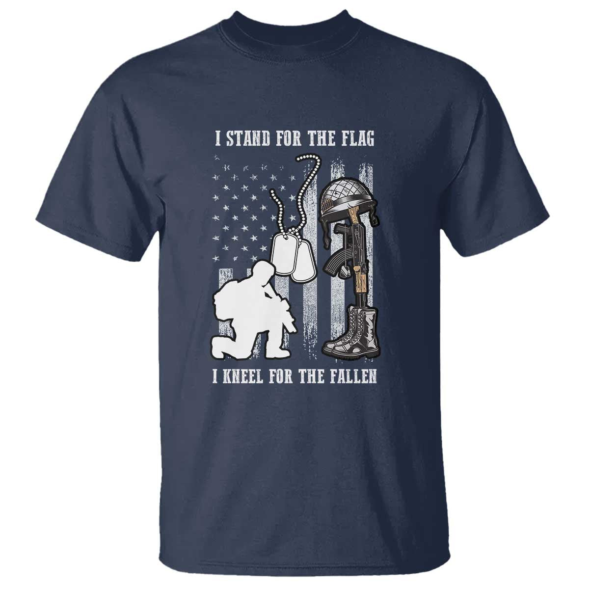 Patriotic Memorial Day T Shirt We Stand For the Flag We Kneel For The Fallen US Patriots TS02 Navy Print Your Wear