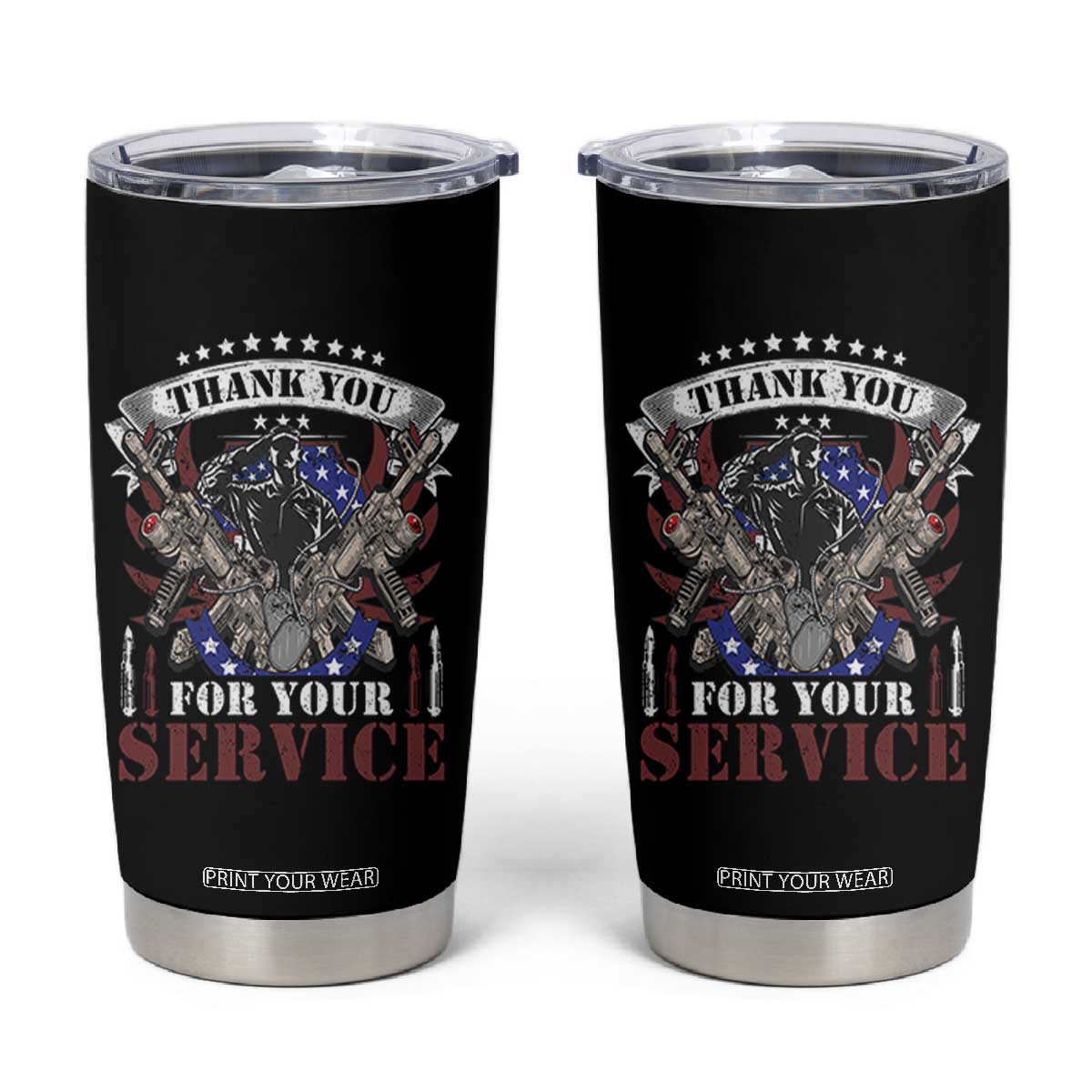 Patriotic Memorial Day Tumbler Cup Thank You For Your Service Veterans Remembrance TS02 Black Print Your Wear
