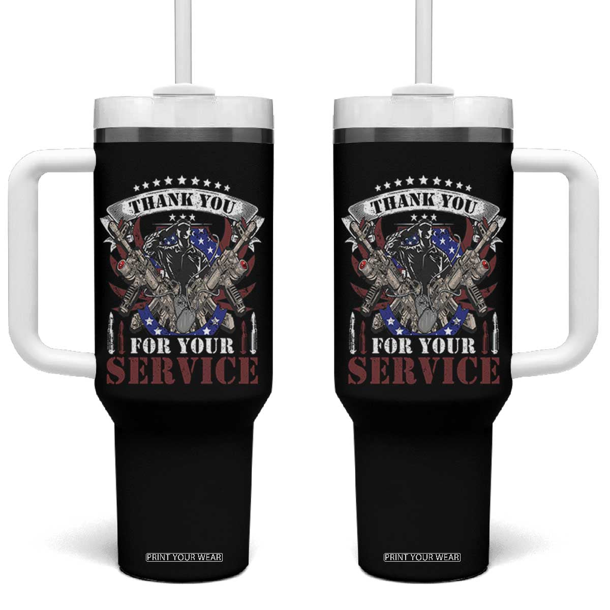 Patriotic Memorial Day Tumbler With Handle Thank You For Your Service Veterans Remembrance TS02 One Size: 40 oz Black Print Your Wear