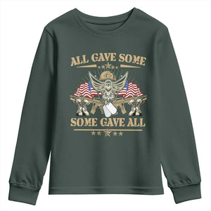 Patriotic Memorial Day Youth Sweatshirt All Gave Some Some Gave All Veterans Memorials Day US Flag TS02 Dark Forest Green Print Your Wear