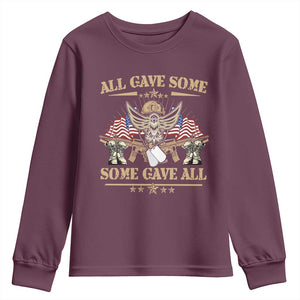 Patriotic Memorial Day Youth Sweatshirt All Gave Some Some Gave All Veterans Memorials Day US Flag TS02 Maroon Print Your Wear