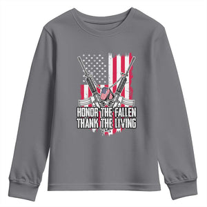 Patriotic Memorial Day Youth Sweatshirt Honor The Fallen Thank The Living Memorial Day Veterans Day TS02 Charcoal Print Your Wear