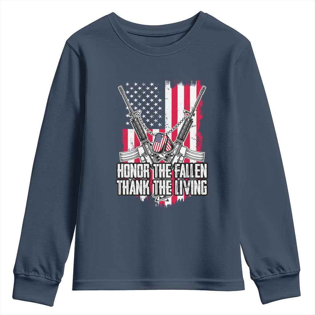 Patriotic Memorial Day Youth Sweatshirt Honor The Fallen Thank The Living Memorial Day Veterans Day TS02 Navy Print Your Wear