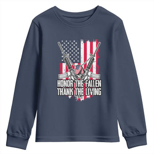 Patriotic Memorial Day Youth Sweatshirt Honor The Fallen Thank The Living Memorial Day Veterans Day TS02 Navy Print Your Wear