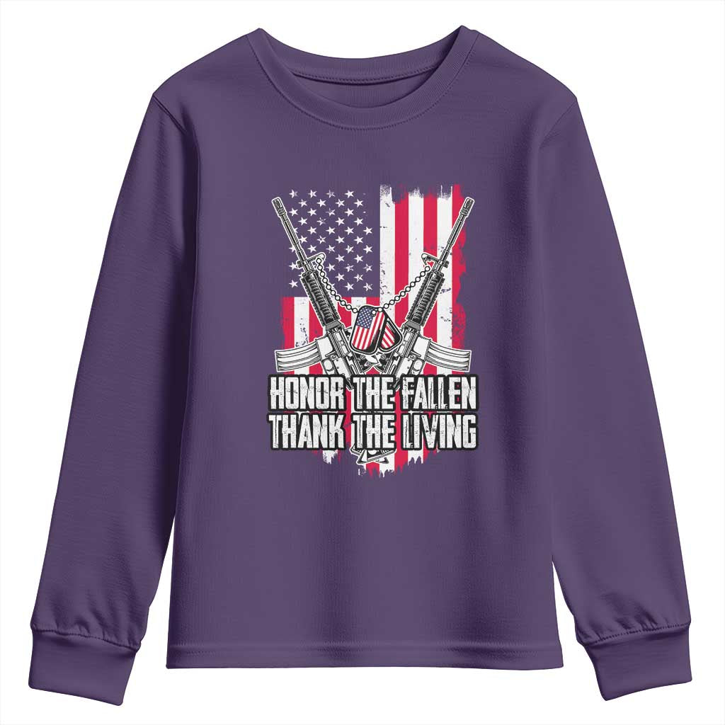 Patriotic Memorial Day Youth Sweatshirt Honor The Fallen Thank The Living Memorial Day Veterans Day TS02 Purple Print Your Wear