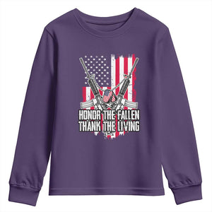 Patriotic Memorial Day Youth Sweatshirt Honor The Fallen Thank The Living Memorial Day Veterans Day TS02 Purple Print Your Wear