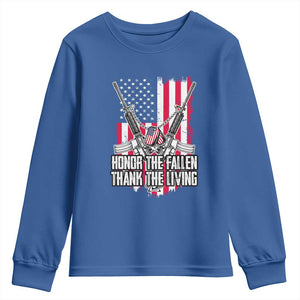 Patriotic Memorial Day Youth Sweatshirt Honor The Fallen Thank The Living Memorial Day Veterans Day TS02 Royal Blue Print Your Wear