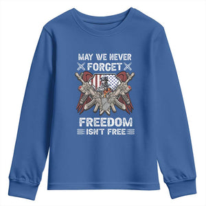 Patriotic Memorial Day Youth Sweatshirt May We Never Forget Freedom Is Not Free TS02 Royal Blue Print Your Wear