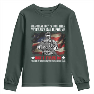 Patriotic Memorial Day Youth Sweatshirt Remember Our Heroes Veterans Brothers American Flag TS02 Dark Forest Green Print Your Wear