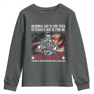 Patriotic Memorial Day Youth Sweatshirt Remember Our Heroes Veterans Brothers American Flag TS02 Dark Heather Print Your Wear