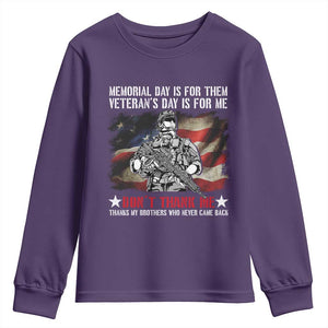 Patriotic Memorial Day Youth Sweatshirt Remember Our Heroes Veterans Brothers American Flag TS02 Purple Print Your Wear