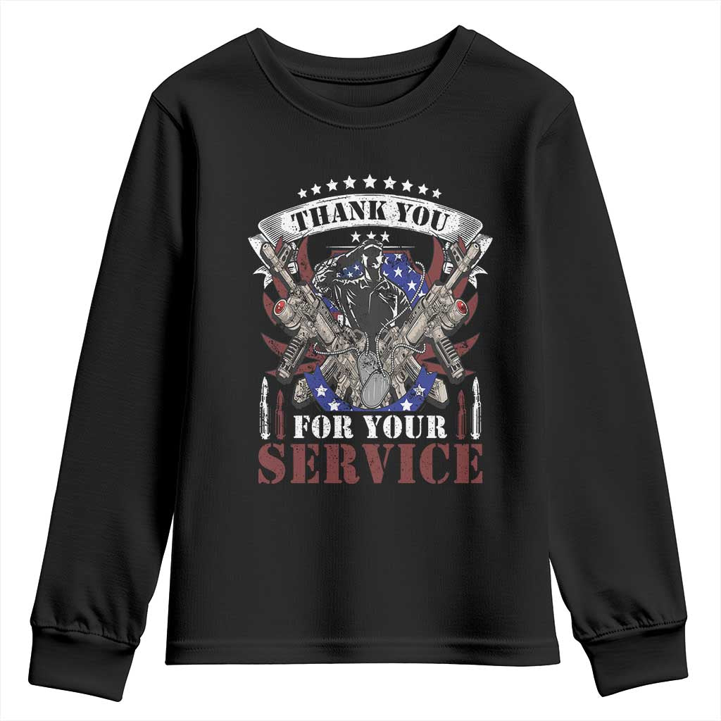 Patriotic Memorial Day Youth Sweatshirt Thank You For Your Service Veterans Remembrance TS02 Black Print Your Wear