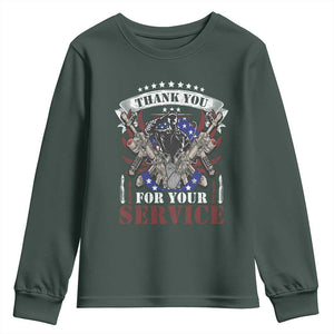 Patriotic Memorial Day Youth Sweatshirt Thank You For Your Service Veterans Remembrance TS02 Dark Forest Green Print Your Wear