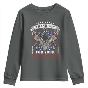 Patriotic Memorial Day Youth Sweatshirt Thank You For Your Service Veterans Remembrance TS02 Dark Heather Print Your Wear