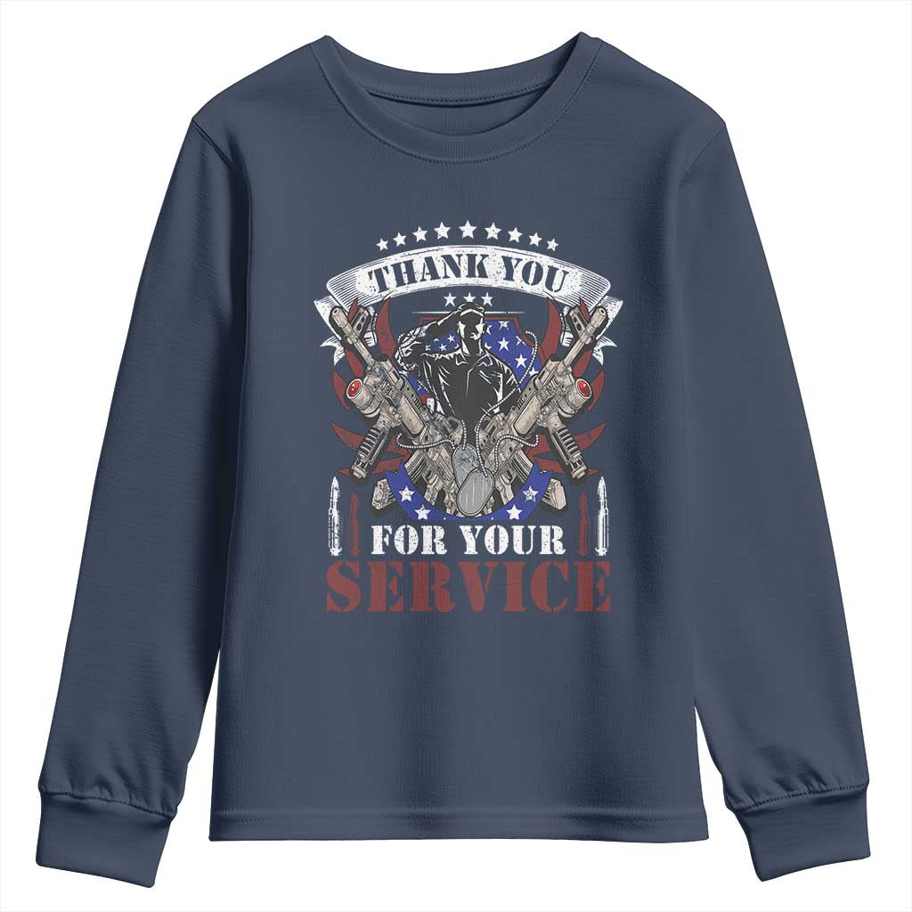 Patriotic Memorial Day Youth Sweatshirt Thank You For Your Service Veterans Remembrance TS02 Navy Print Your Wear