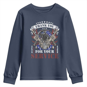 Patriotic Memorial Day Youth Sweatshirt Thank You For Your Service Veterans Remembrance TS02 Navy Print Your Wear
