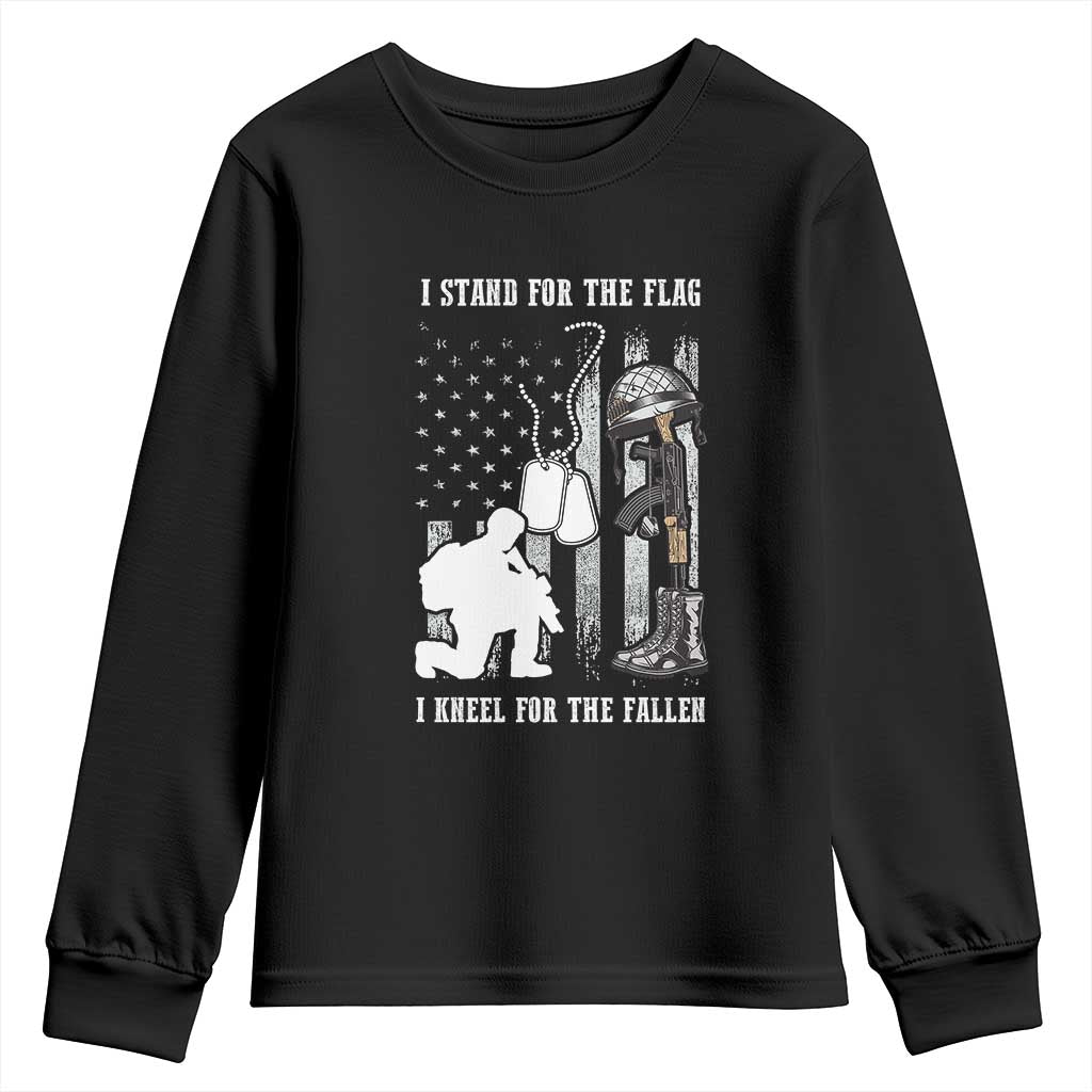 Patriotic Memorial Day Youth Sweatshirt We Stand For the Flag We Kneel For The Fallen US Patriots TS02 Black Print Your Wear