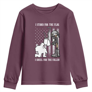 Patriotic Memorial Day Youth Sweatshirt We Stand For the Flag We Kneel For The Fallen US Patriots TS02 Maroon Print Your Wear