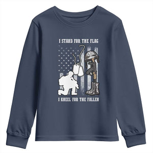 Patriotic Memorial Day Youth Sweatshirt We Stand For the Flag We Kneel For The Fallen US Patriots TS02 Navy Print Your Wear