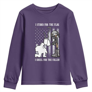 Patriotic Memorial Day Youth Sweatshirt We Stand For the Flag We Kneel For The Fallen US Patriots TS02 Purple Print Your Wear