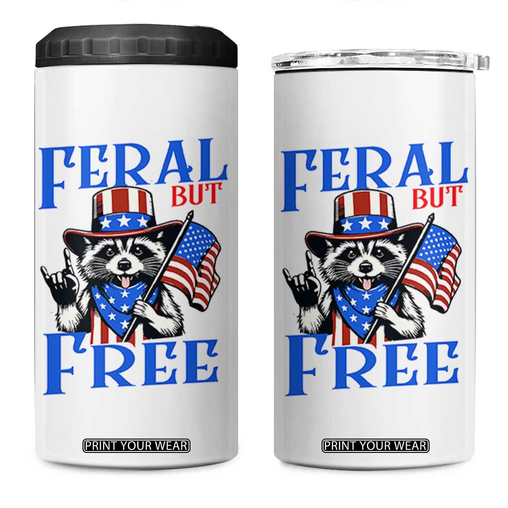 Patriotic Raccoon 4th of July 4 in 1 Can Cooler Tumbler Feral But Free USA Flag TS10 One Size: 16 oz White Print Your Wear