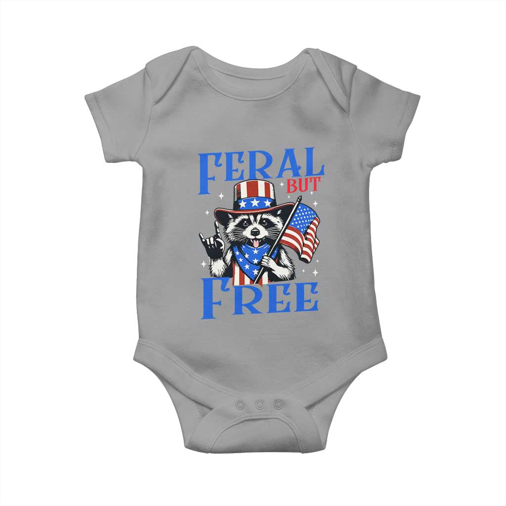 Patriotic Raccoon 4th of July Baby Onesie Feral But Free USA Flag TS10 Sport Gray Print Your Wear
