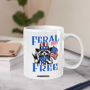 Patriotic Raccoon 4th of July Coffee Mug Feral But Free USA Flag TS10 Print Your Wear