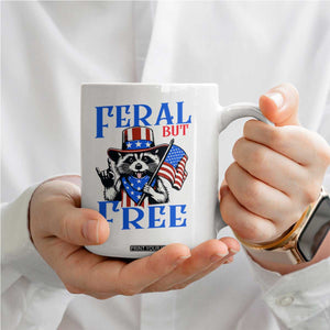 Patriotic Raccoon 4th of July Coffee Mug Feral But Free USA Flag TS10 Print Your Wear