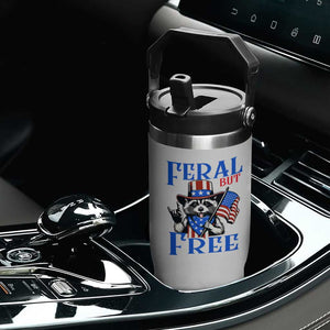 Patriotic Raccoon 4th of July Flip Straw Tumbler Feral But Free USA Flag TS10 Print Your Wear