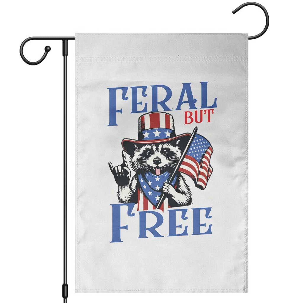 Patriotic Raccoon 4th of July Garden Flag Feral But Free USA Flag TS10 White Print Your Wear