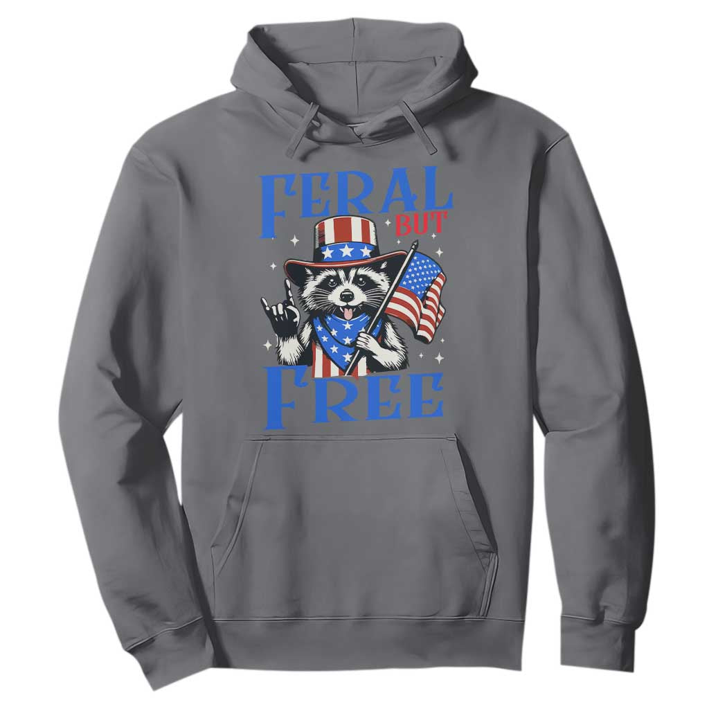 Patriotic Raccoon 4th of July Hoodie Feral But Free USA Flag TS10 Charcoal Print Your Wear