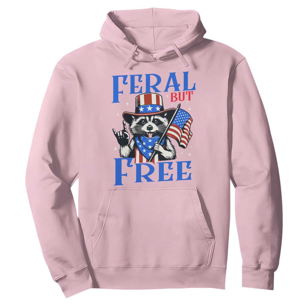 Patriotic Raccoon 4th of July Hoodie Feral But Free USA Flag TS10 Light Pink Print Your Wear
