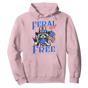 Patriotic Raccoon 4th of July Hoodie Feral But Free USA Flag TS10 Light Pink Print Your Wear