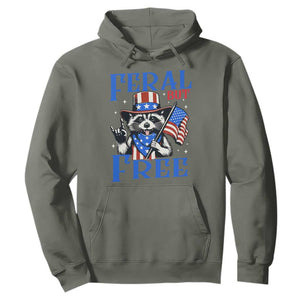 Patriotic Raccoon 4th of July Hoodie Feral But Free USA Flag TS10 Military Green Print Your Wear