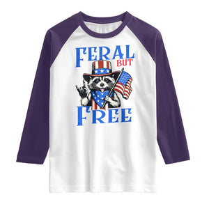 Patriotic Raccoon 4th of July Raglan Shirt Feral But Free USA Flag TS10 White Purple Print Your Wear