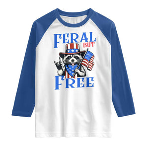 Patriotic Raccoon 4th of July Raglan Shirt Feral But Free USA Flag TS10 White Royal Print Your Wear
