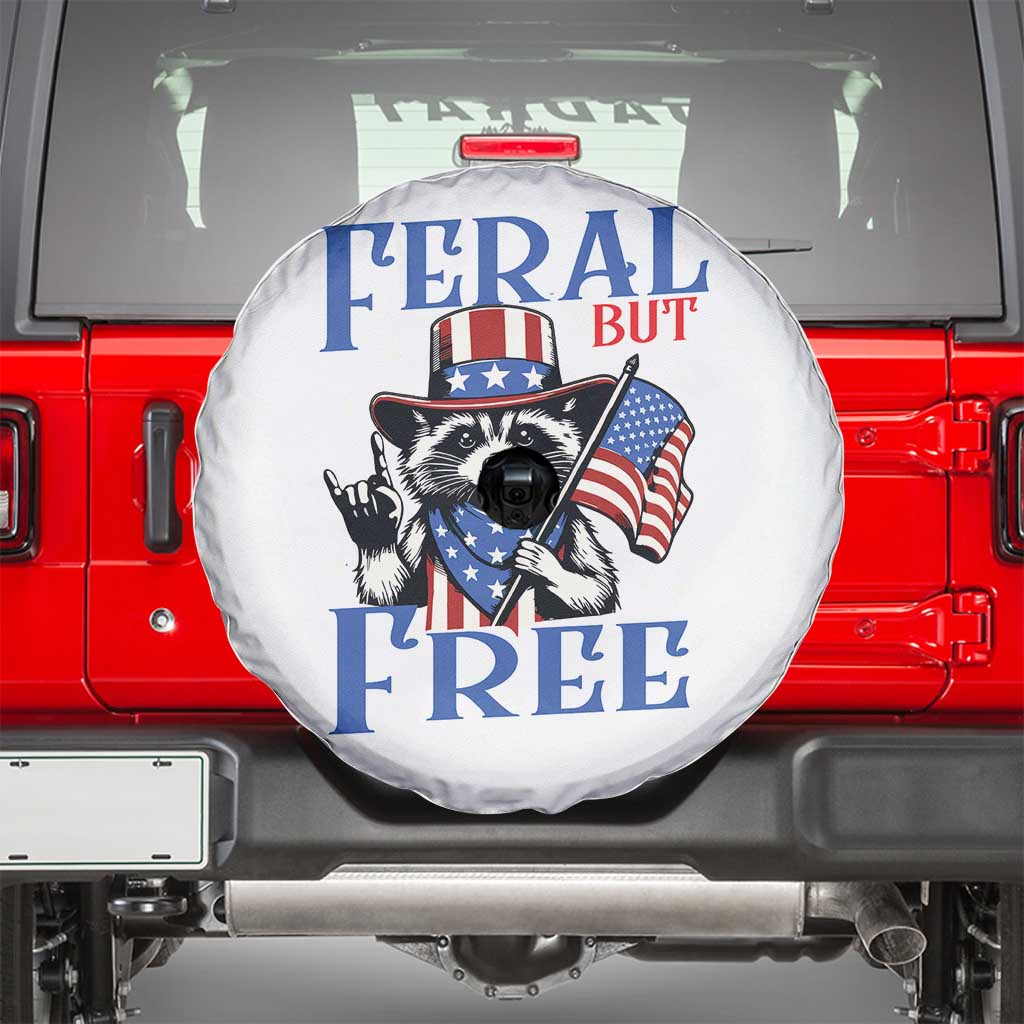 Patriotic Raccoon 4th of July Spare Tire Cover Feral But Free USA Flag TS10 White Print Your Wear
