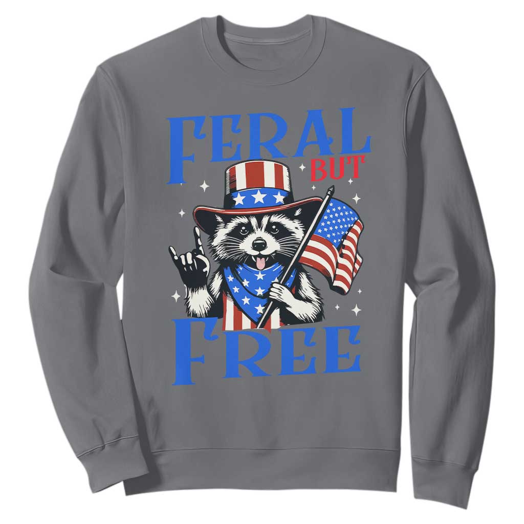 Patriotic Raccoon 4th of July Sweatshirt Feral But Free USA Flag TS10 Charcoal Print Your Wear