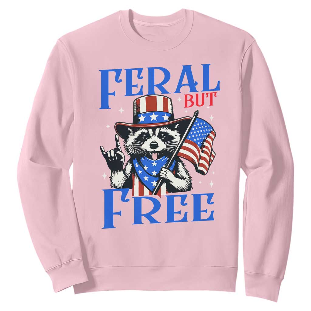 Patriotic Raccoon 4th of July Sweatshirt Feral But Free USA Flag TS10 Light Pink Print Your Wear