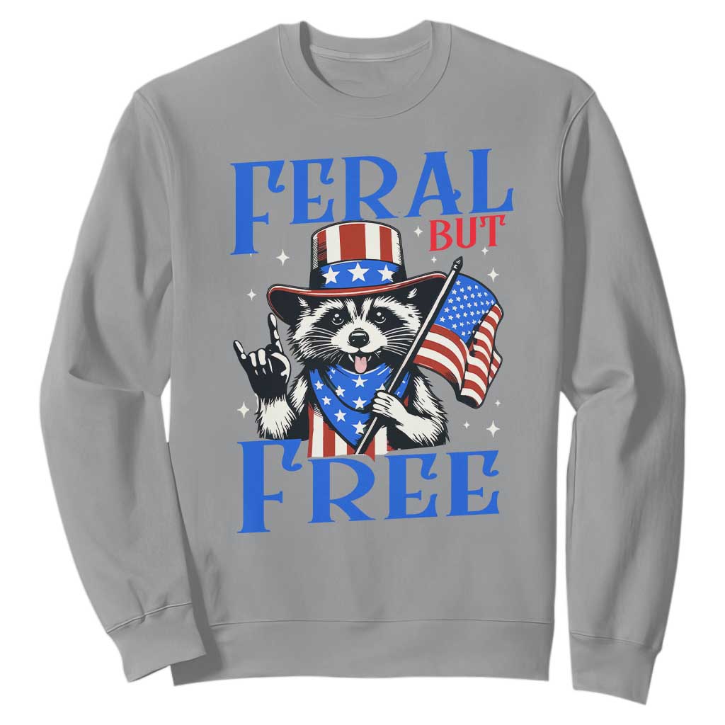 Patriotic Raccoon 4th of July Sweatshirt Feral But Free USA Flag TS10 Sport Gray Print Your Wear