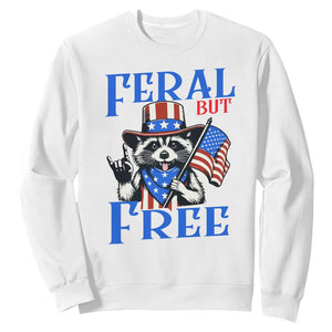 Patriotic Raccoon 4th of July Sweatshirt Feral But Free USA Flag TS10 White Print Your Wear